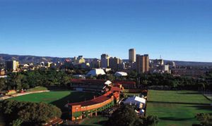 Adelaide Oval cricket ground and city skyline